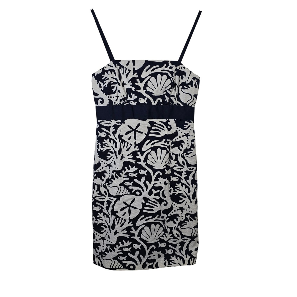 Vineyard Vines Carolyn Cami Dress Navy White Sea Life Coral Print Sheath Dress 6